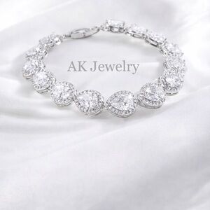 💎LUXURY WHITE GOLD BRACELET Teardrop CZ Diamond Tennis, 14 Pave Brilliance